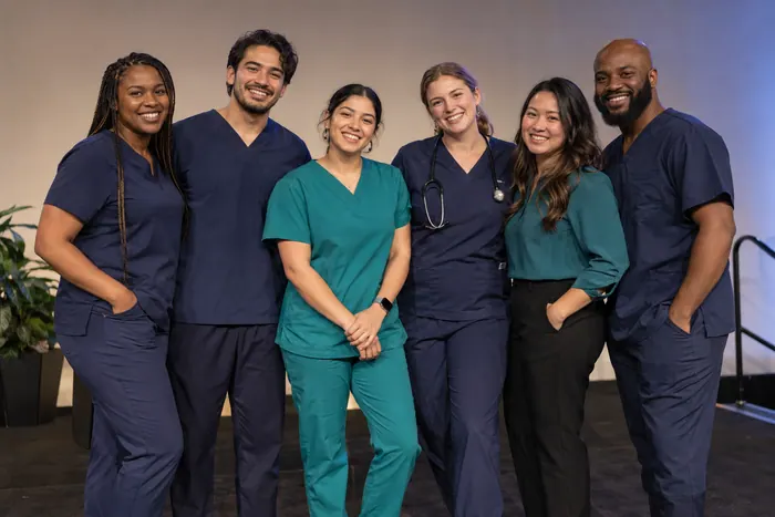 Six fictional adult nursing students at a conference